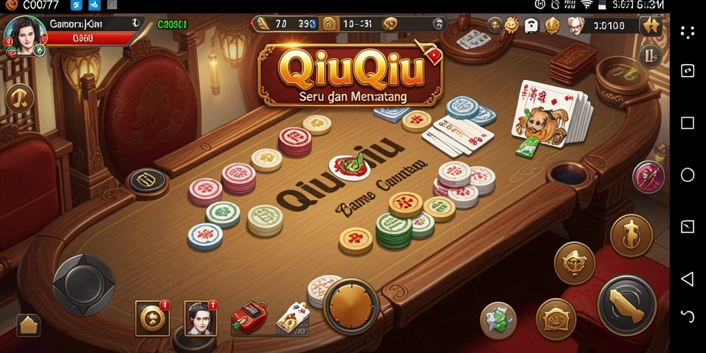 Screenshot gameplay QiuQiu C0077 yang menampilkan kartu dan skor.