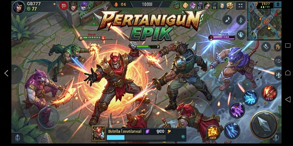 Tampilan penuh aksi gameplay MOBA di GB777.