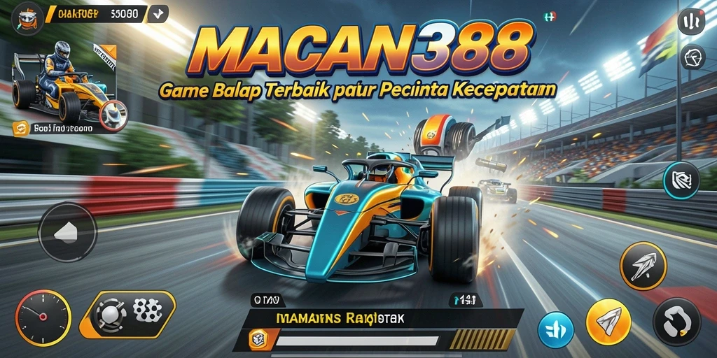 Tampilan gameplay balapan mobil yang mendebarkan di MACAN388.