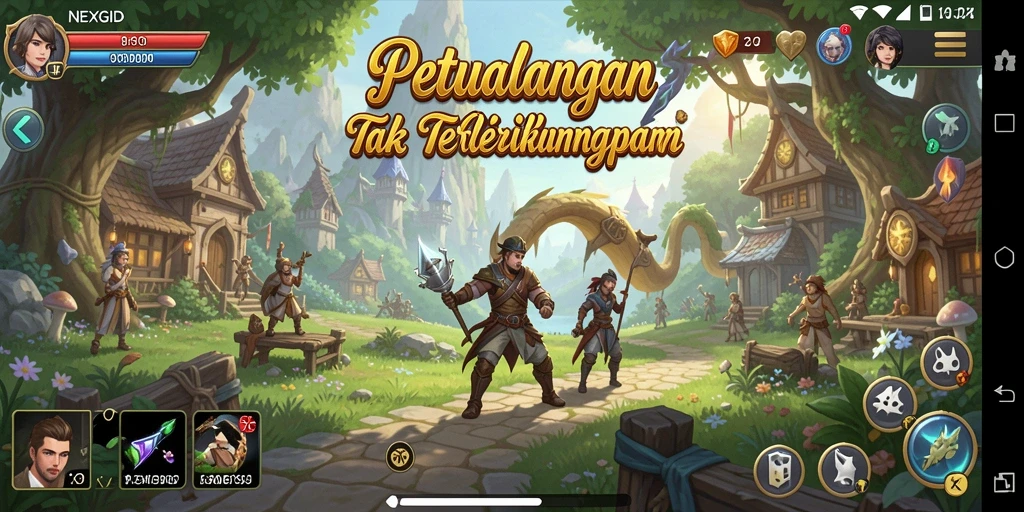 Screenshot gameplay NEXGID yang menggambarkan misi petualangan yang menantang.