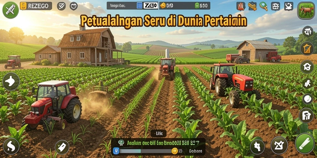 Tampilan gameplay seru di dunia pertanian dengan berbagai aktivitas.