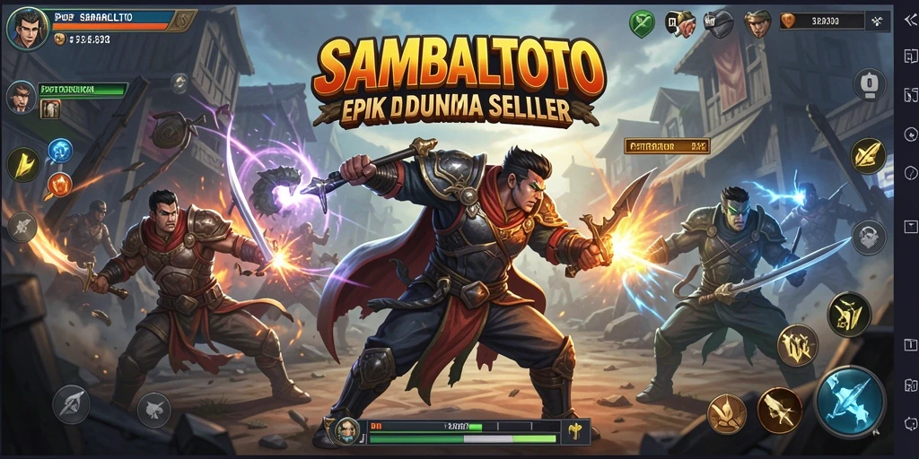 Screenshot utama SAMBALTOTO menampilkan pertarungan intens dengan karakter yang berbeda.