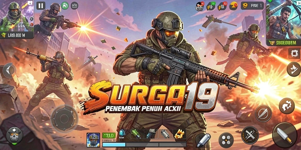 Gameplay intens SURGA19 menampilkan aksi menembak yang mendebarkan.