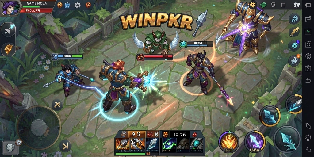 Tangkapan layar gameplay <strong>WINPKR</strong> menampilkan pertempuran seru di arena MOBA.